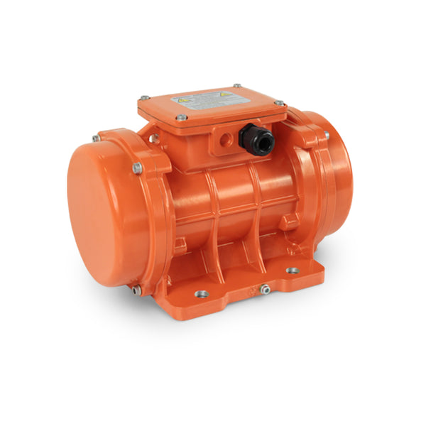 Motovibrador eléctrico MVE para equipos industriales, con carcasa de fundición robusta y tecnología FMEA. Genera vibración circular (1 unidad) o lineal (2 unidades contrarrotantes). Ideal para alimentadores, cribas y más.