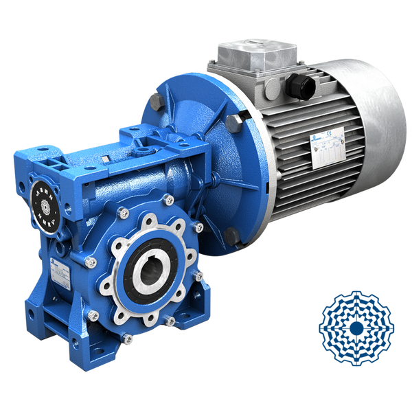 Motoreductor sinfín corona serie NMRV POWER con pre-reductor helicoidal. Certificación ATEX 2GD/3GD, relaciones 5:1 a 1000:1 y diseño modular para máxima flexibilidad industrial